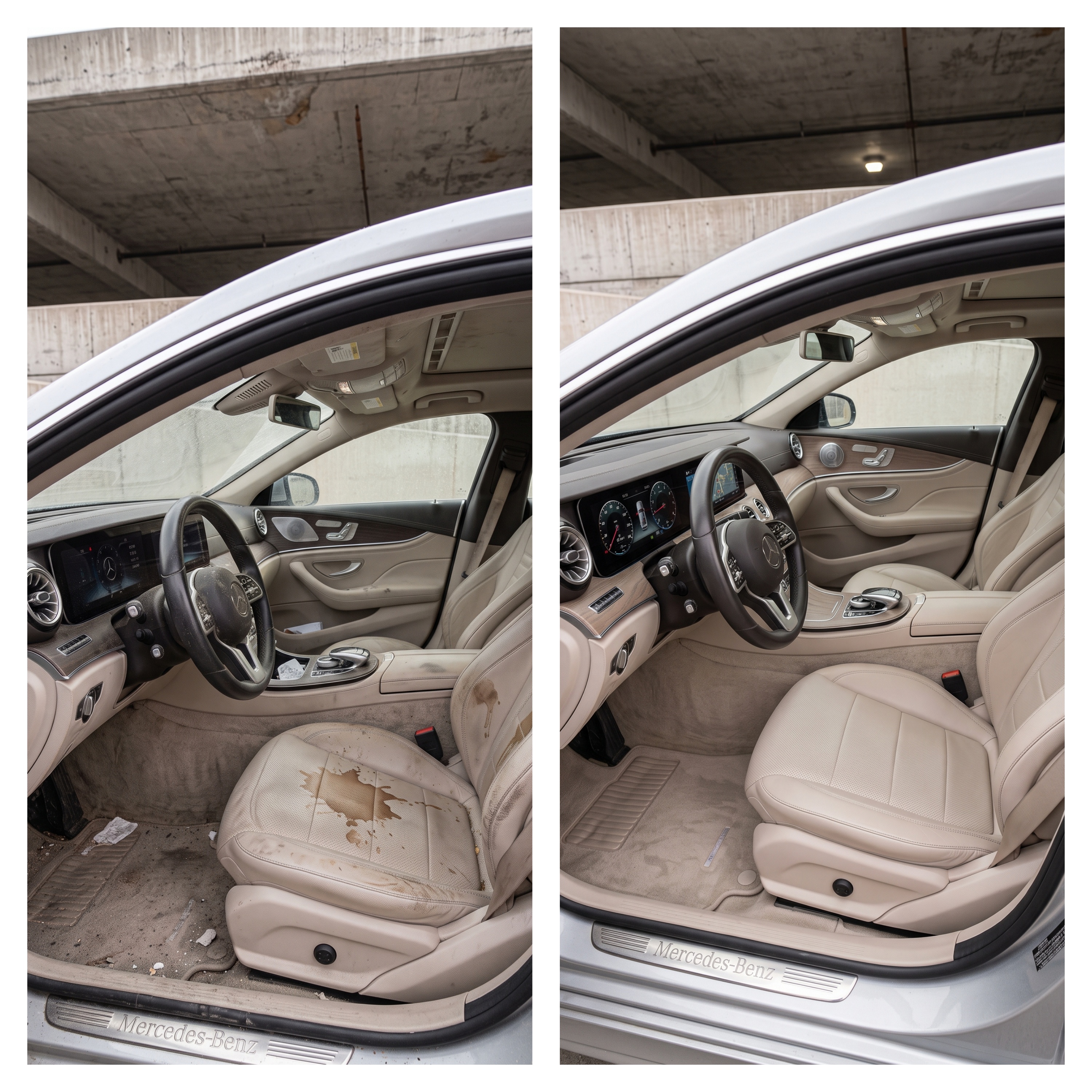Cream Leather Seat Stain Extraction Treatment